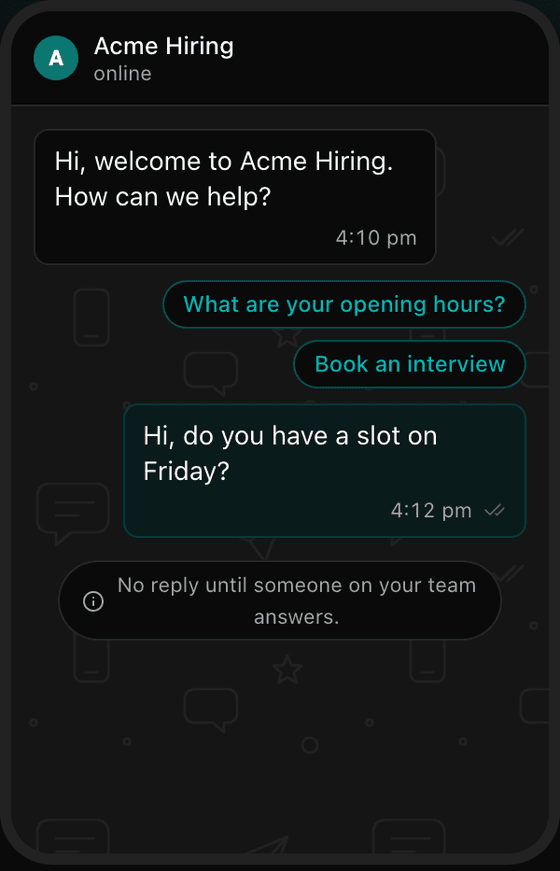 With Agent replies off, the customer waits for your team