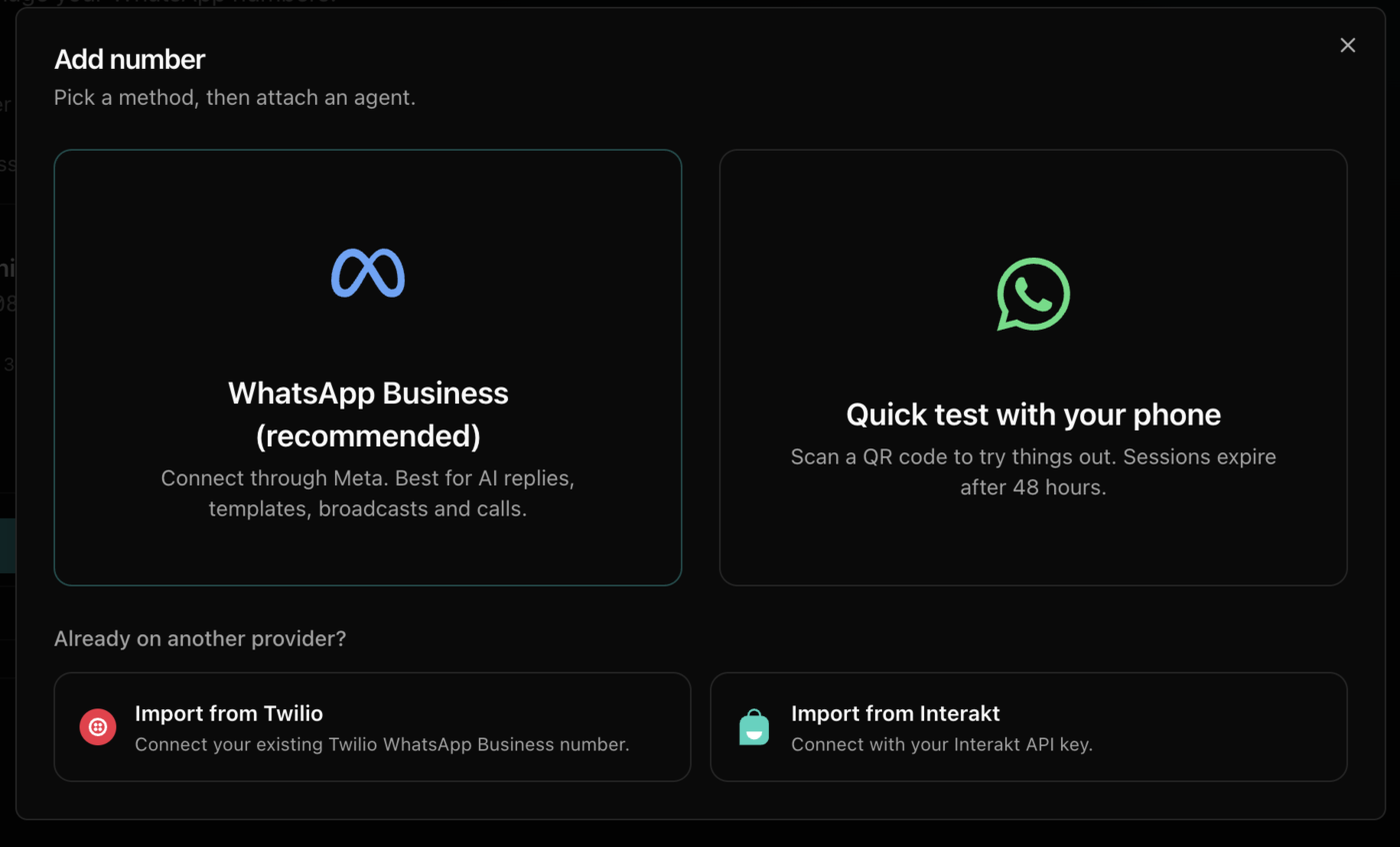 The Add number dialog with Quick test with your phone