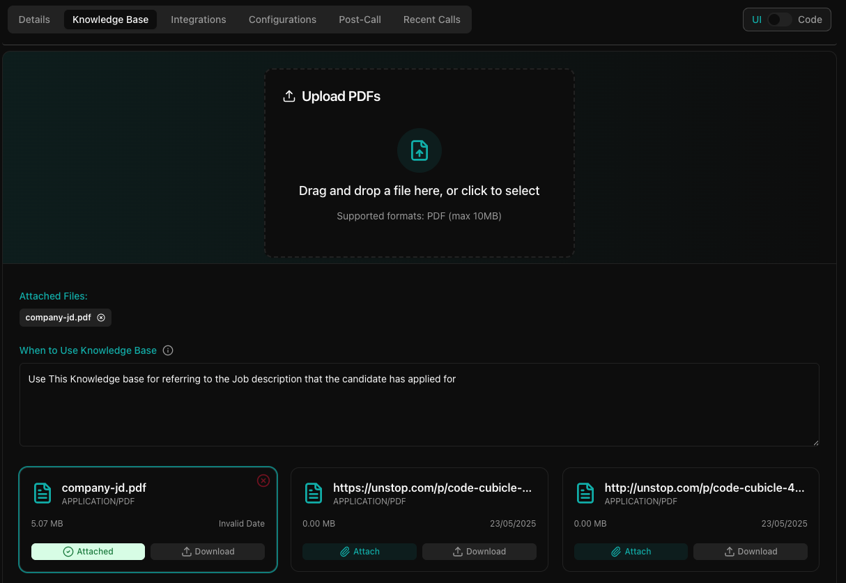 Upload or select files from agent editor