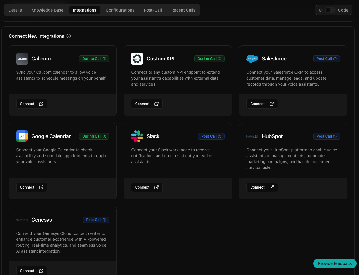 Integration tab view