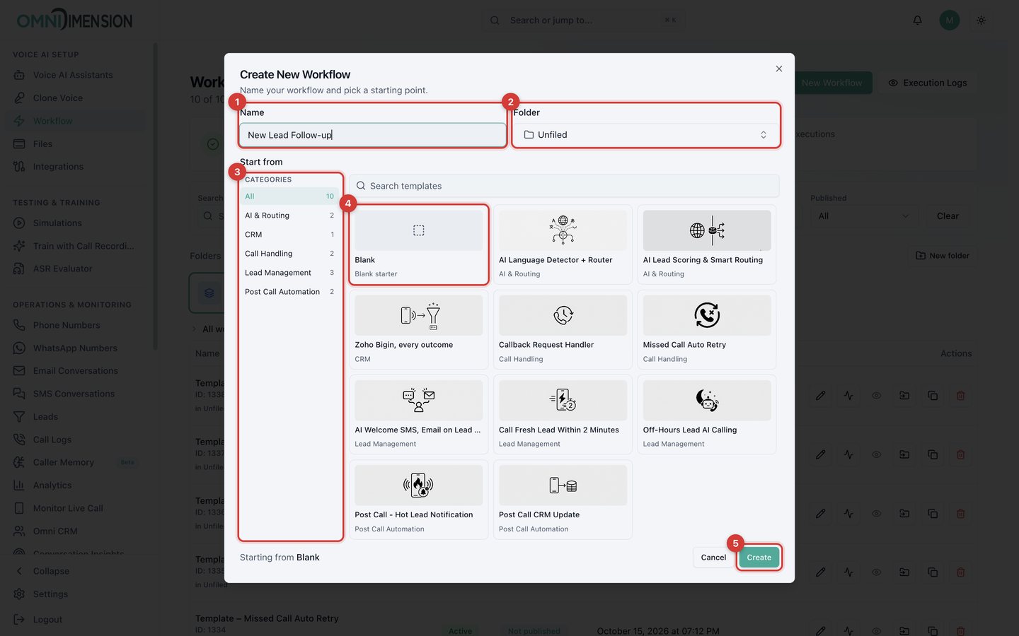 The Create New Workflow dialog