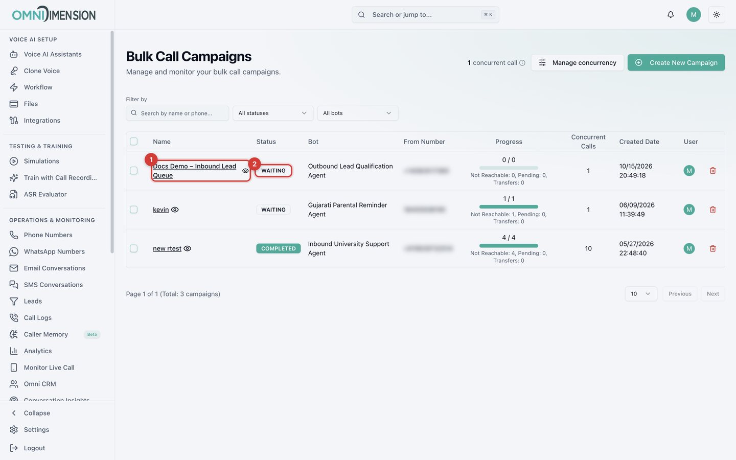 The Dynamic Campaign waiting for contacts