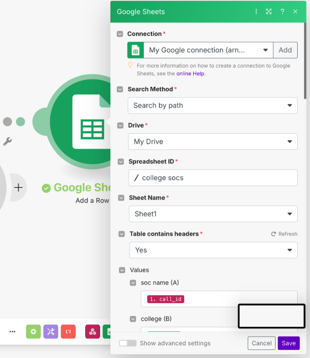 Google Sheets configuration