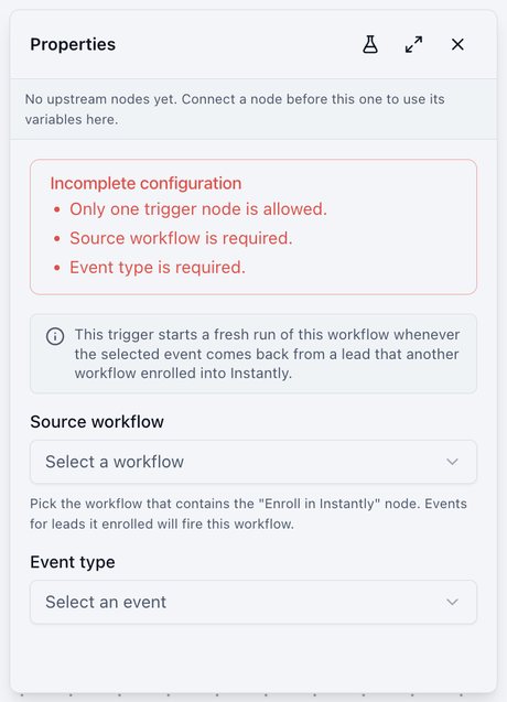 Instantly Event settings