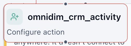 OmniDim CRM Activity node on the canvas