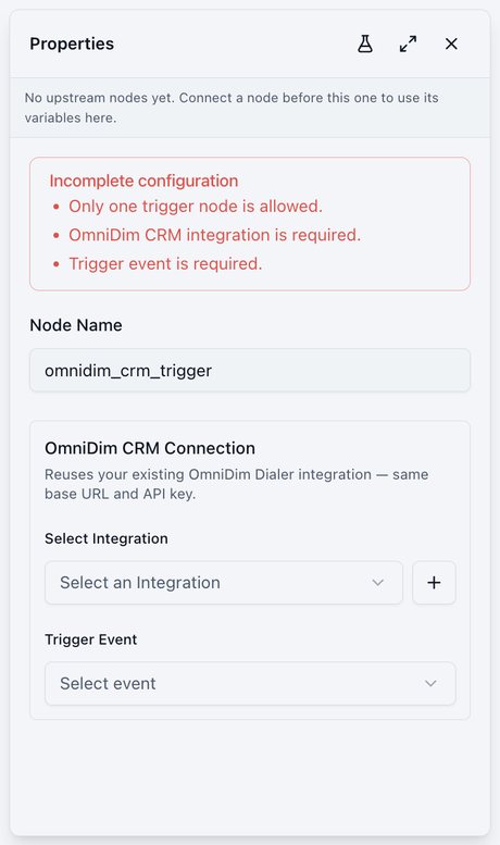 OmniDim CRM Trigger settings