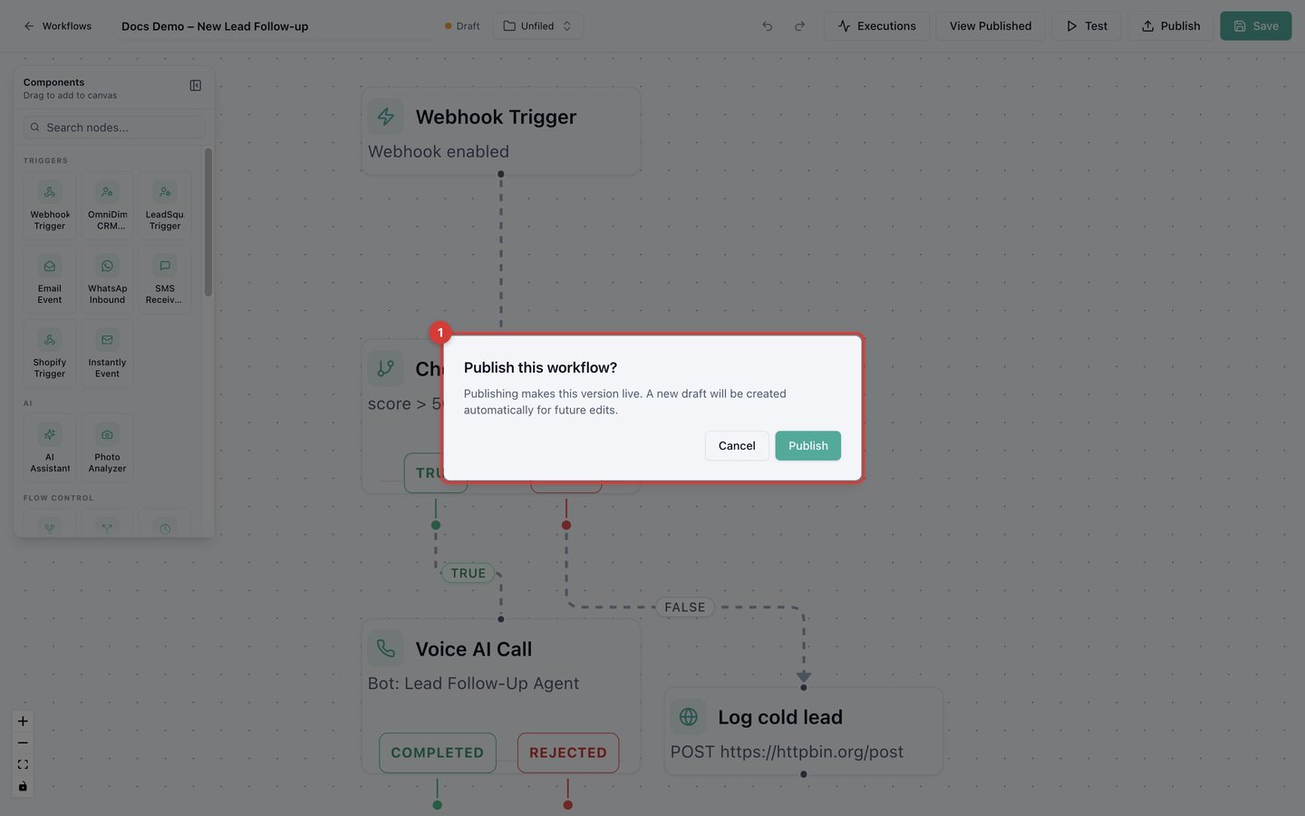 The publish confirmation