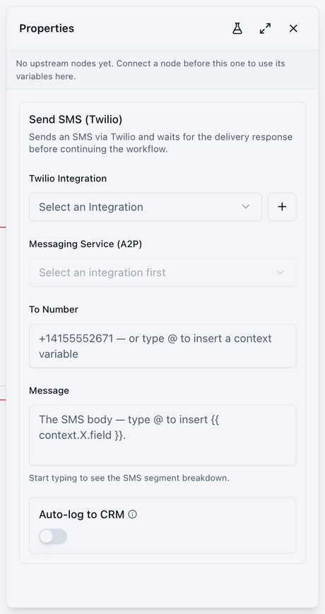 Send SMS (Twilio) settings