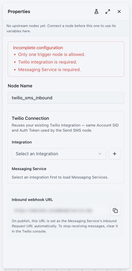 SMS Received (Twilio) settings