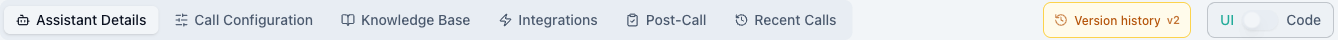 The tab row with the Version history chip tinted amber to show the draft has unpublished changes