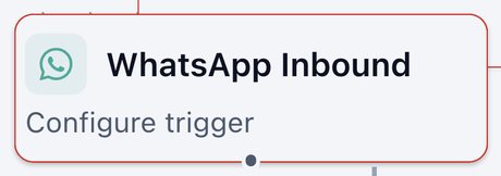 WhatsApp Inbound node on the canvas