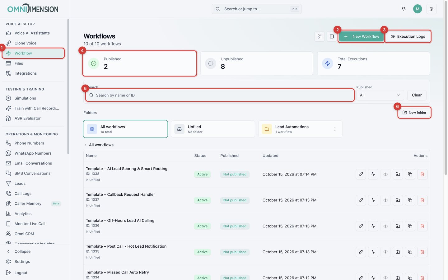 The Workflows page