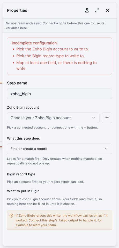 Zoho Bigin settings